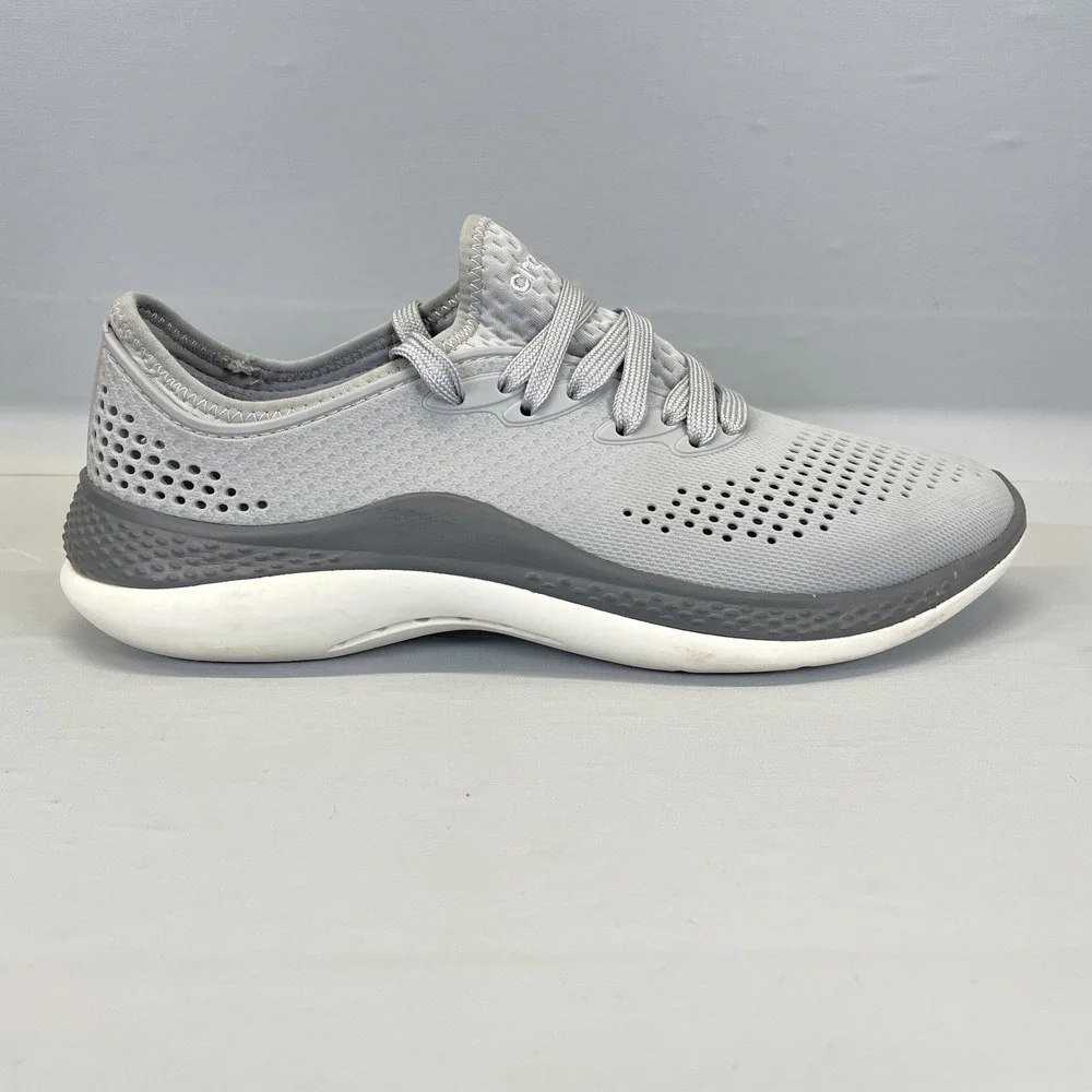Crocs LiteRide 360 Pacer Shoes Mens Size 7 Gray Perforated Lace Up Sneakers